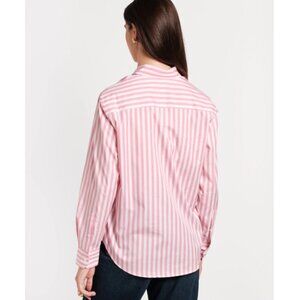 Foxcroft Pink/White stripe women's non-iron fitted fit button-up shirt size 4